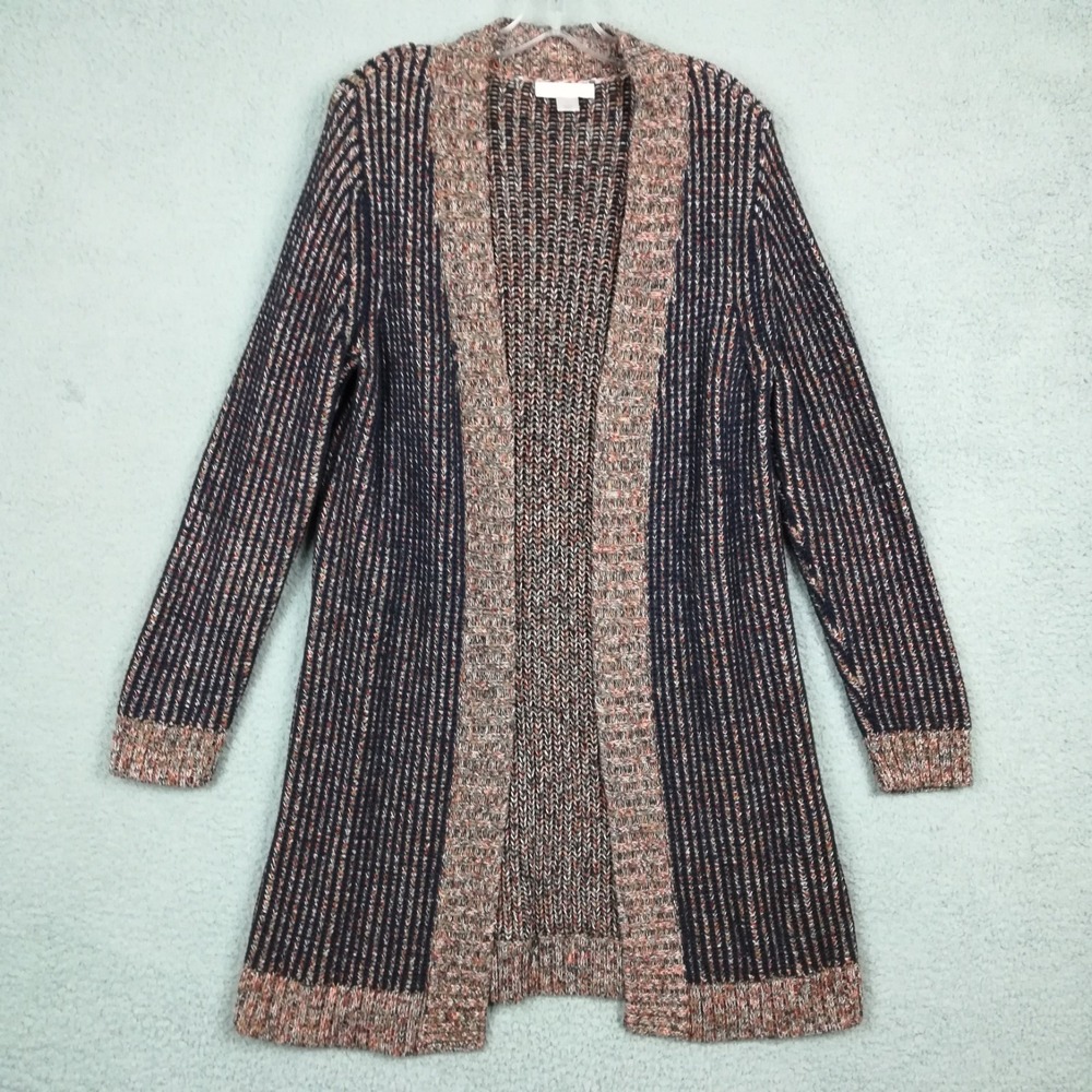 Christopher &‎ Banks Womens Cardigan Sweater Duster Navy Striped Ribbed Knit L